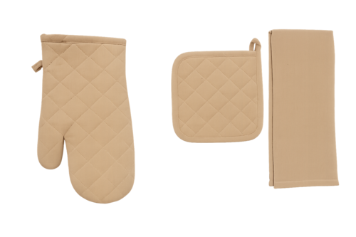 Кухненски комплект от 3 части- ръкавица, ръкохватка и кърпа - БЕЖ