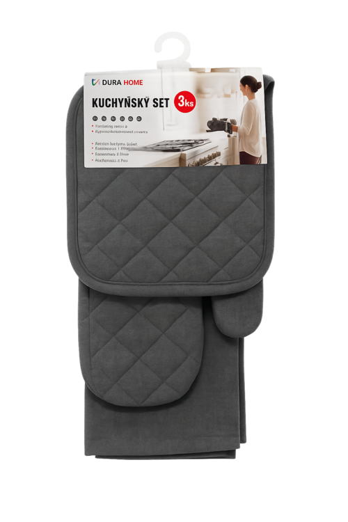  Кухненски комплект от 3 части- ръкавица, ръкохватка и кърпа - СИВ