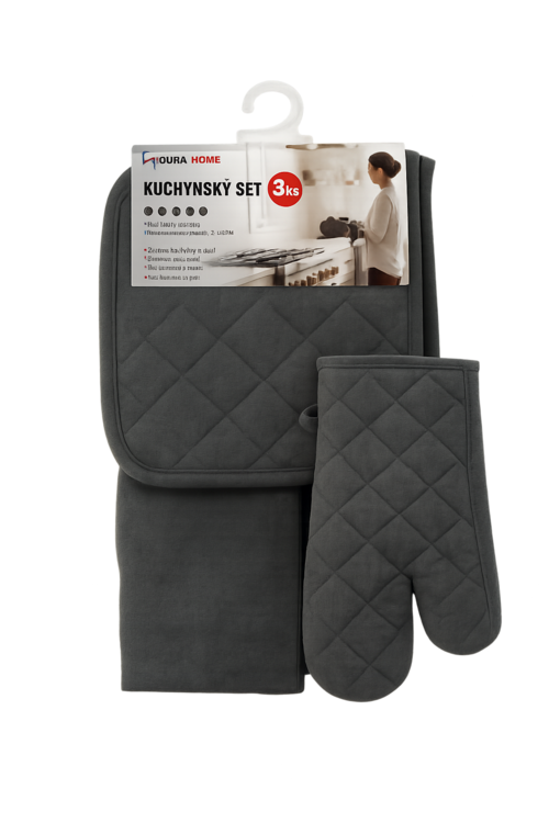  Кухненски комплект от 3 части- ръкавица, ръкохватка и кърпа - СИВ