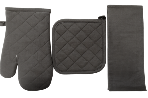  Кухненски комплект от 3 части- ръкавица, ръкохватка и кърпа - СИВ