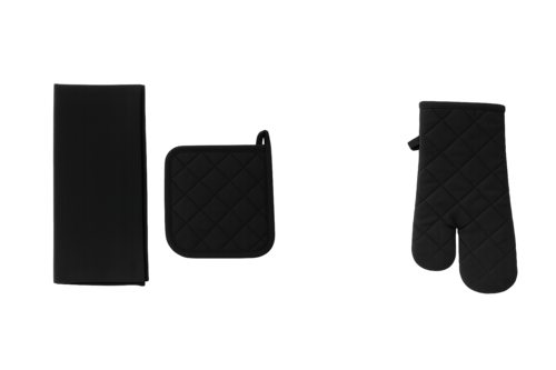 Кухненски комплект от 3 части- ръкавица, ръкохватка и кърпа - ЧЕРЕН