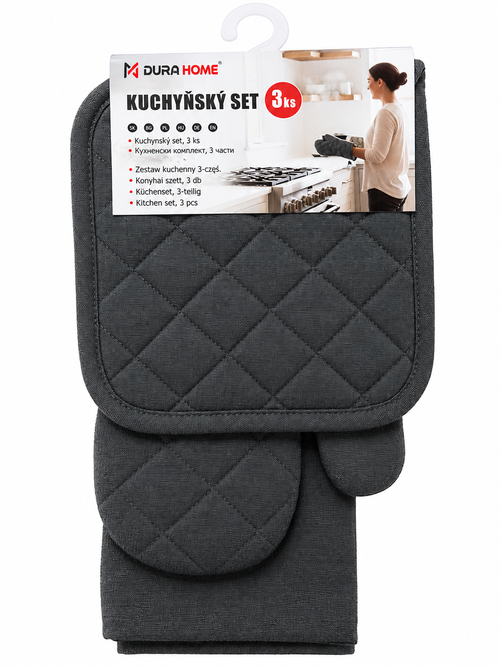  Кухненски комплект от 3 части- ръкавица, ръкохватка и кърпа - СИВ