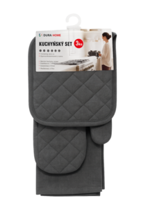  Кухненски комплект от 3 части- ръкавица, ръкохватка и кърпа - СИВ
