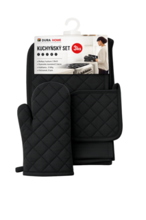 Кухненски комплект от 3 части- ръкавица, ръкохватка и кърпа - ЧЕРЕН